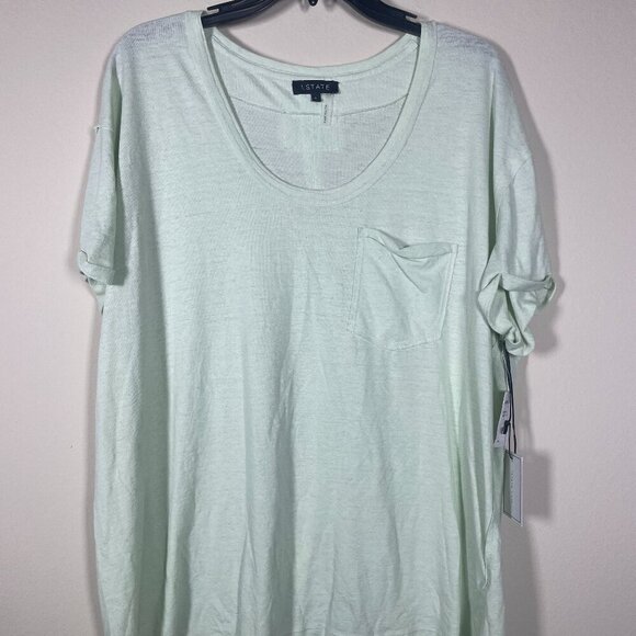 NWT! 1 State Women's Light Green Linen Blend Pocket Tee Shirt Large! - Picture 1 of 5